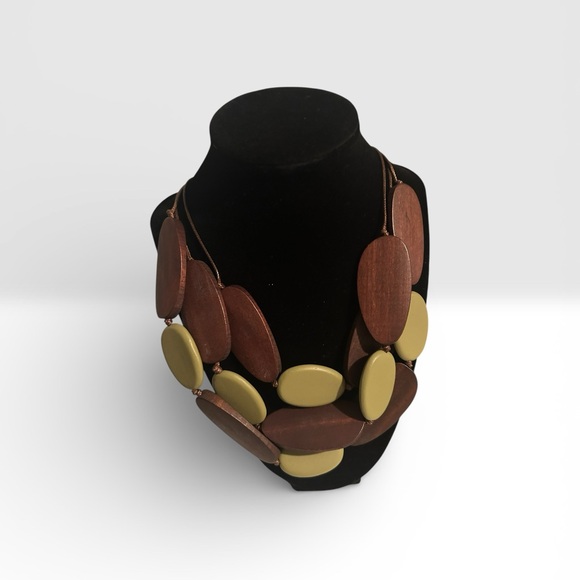 NWT Ashley Stewart Brown and Olive Wood Bead Necklace and Matching Earring Set - Picture 6 of 6